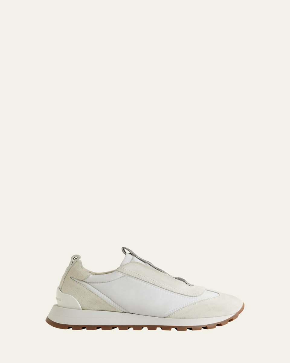 Mixed Leather Slip-On Runner Sneakers